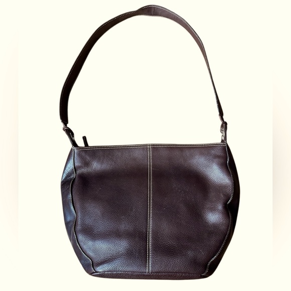 Tignanello shoulder bag chocolate brown pebbled leather top zip - Picture 2 of 13